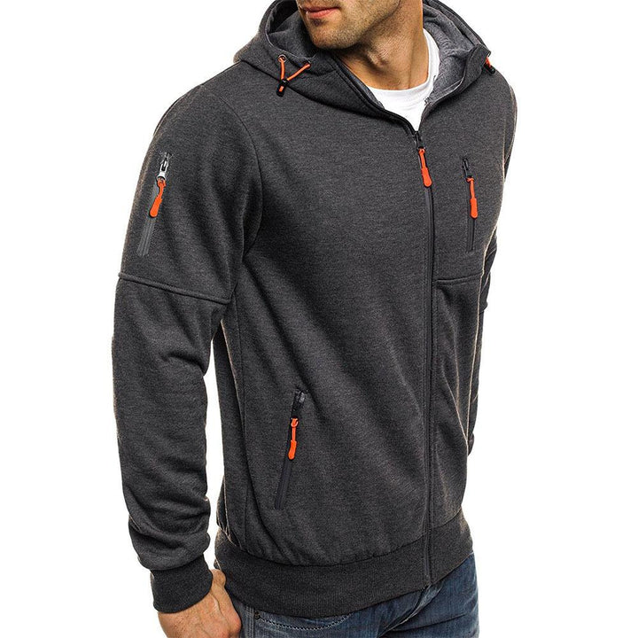 Men's Full Zip Hooded Jacket with Front and Sleeve Pockets