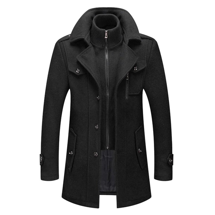 Men's Winter Coat with Layered Front and Stand Collar