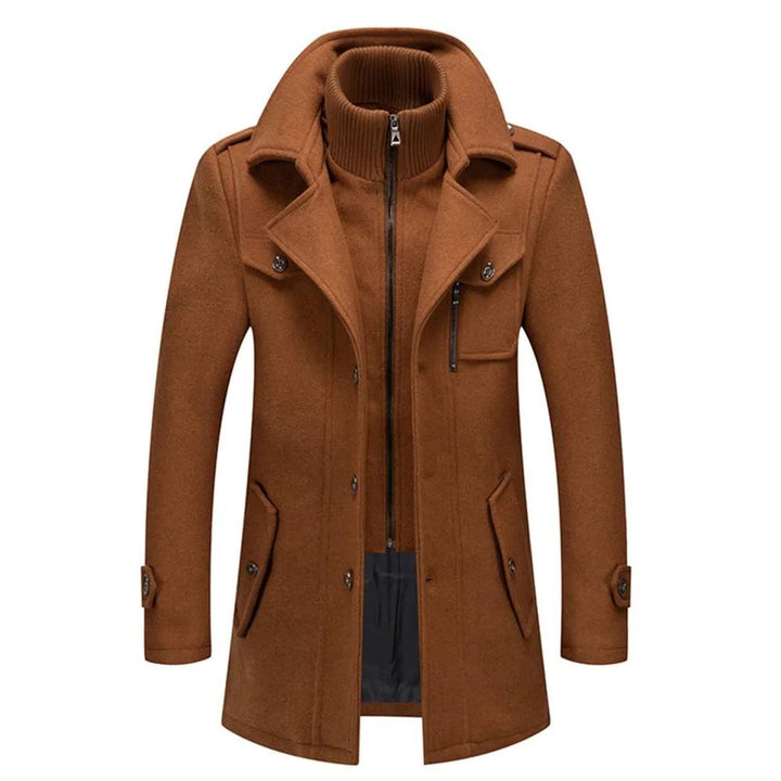 Men's Winter Coat with Layered Front and Stand Collar