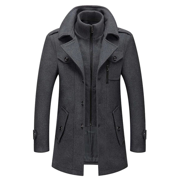 Men's Winter Coat with Layered Front and Stand Collar