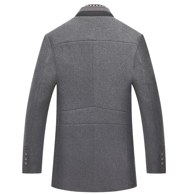 Men's Stand Collar Winter Coat with Button Front and Inner Layer