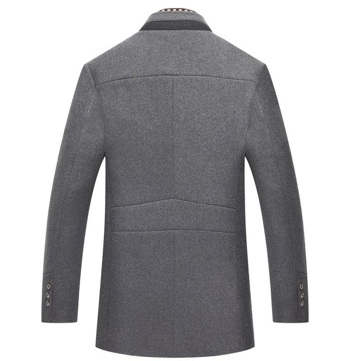 Men's Stand Collar Winter Coat with Button Front and Inner Layer