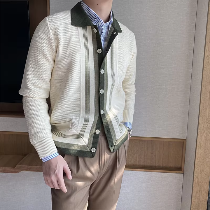 Men's Button-Up Cardigan with Collar