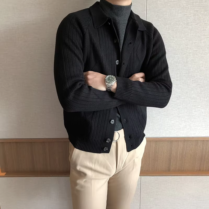 Men's Buttoned Cardigan with Collar