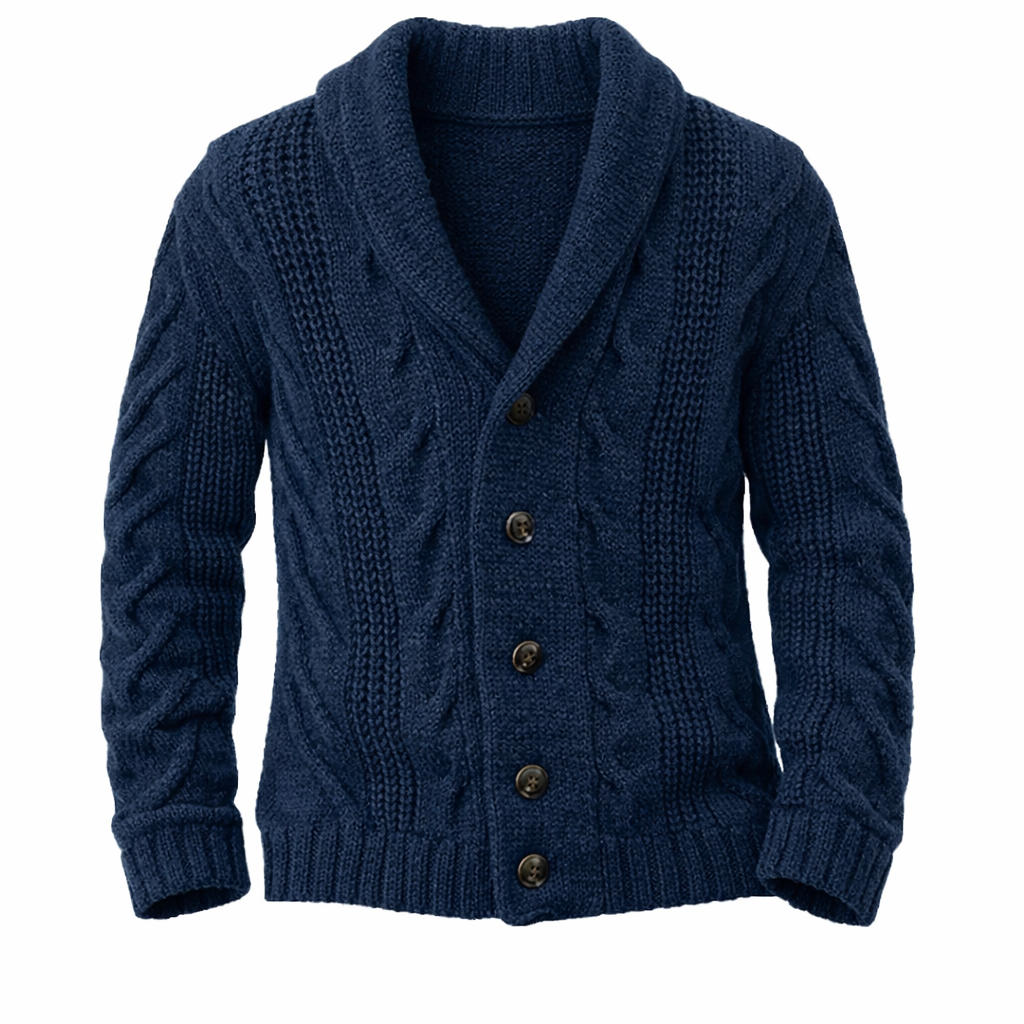Men's Button Cardigan with Knit and Shawl Collar