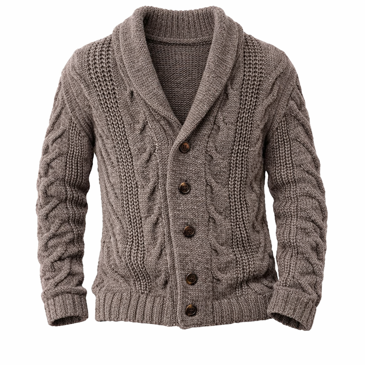 Men's Button Cardigan with Knit and Shawl Collar