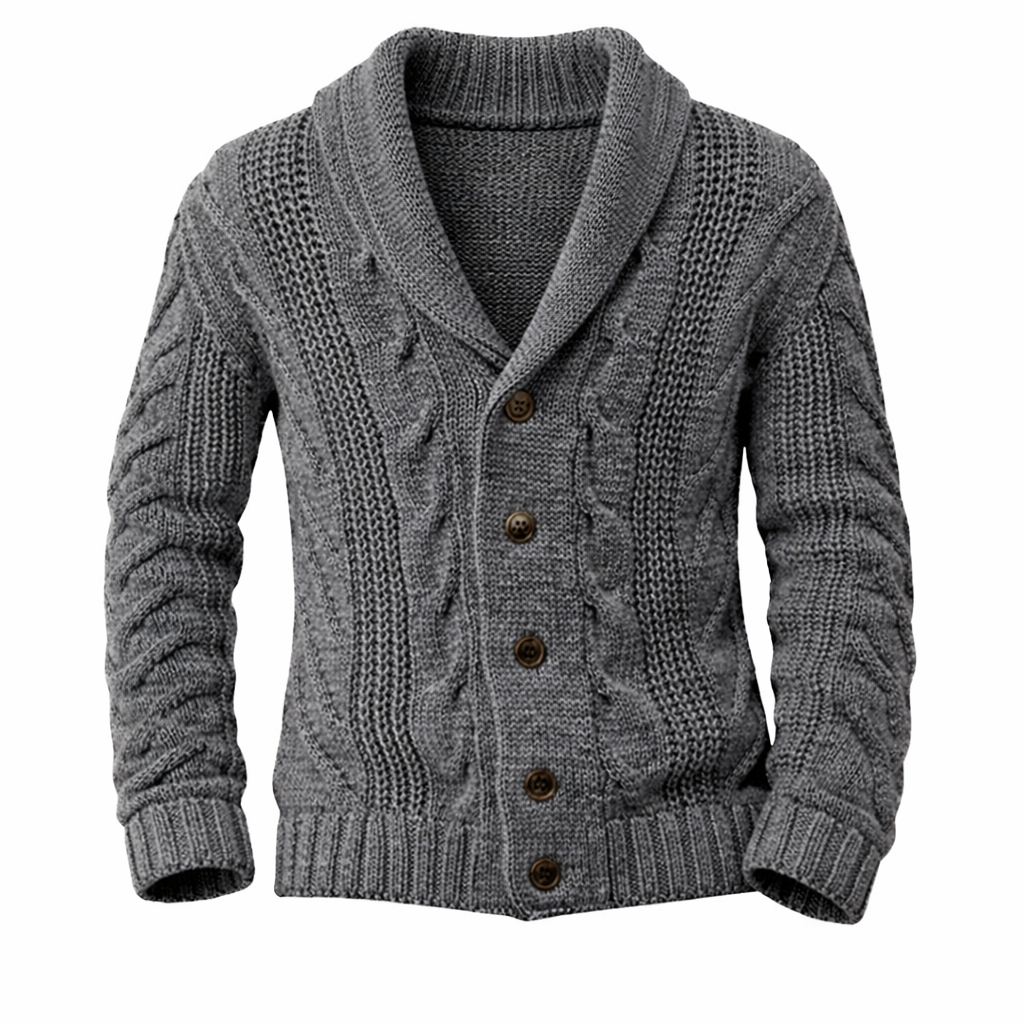 Men's Button Cardigan with Knit and Shawl Collar