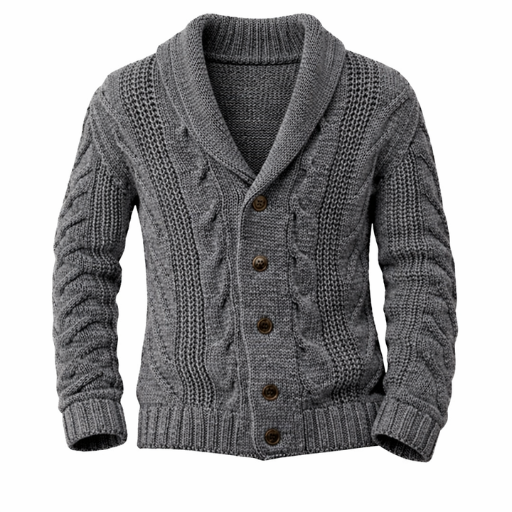 Men's Button Cardigan with Knit and Shawl Collar