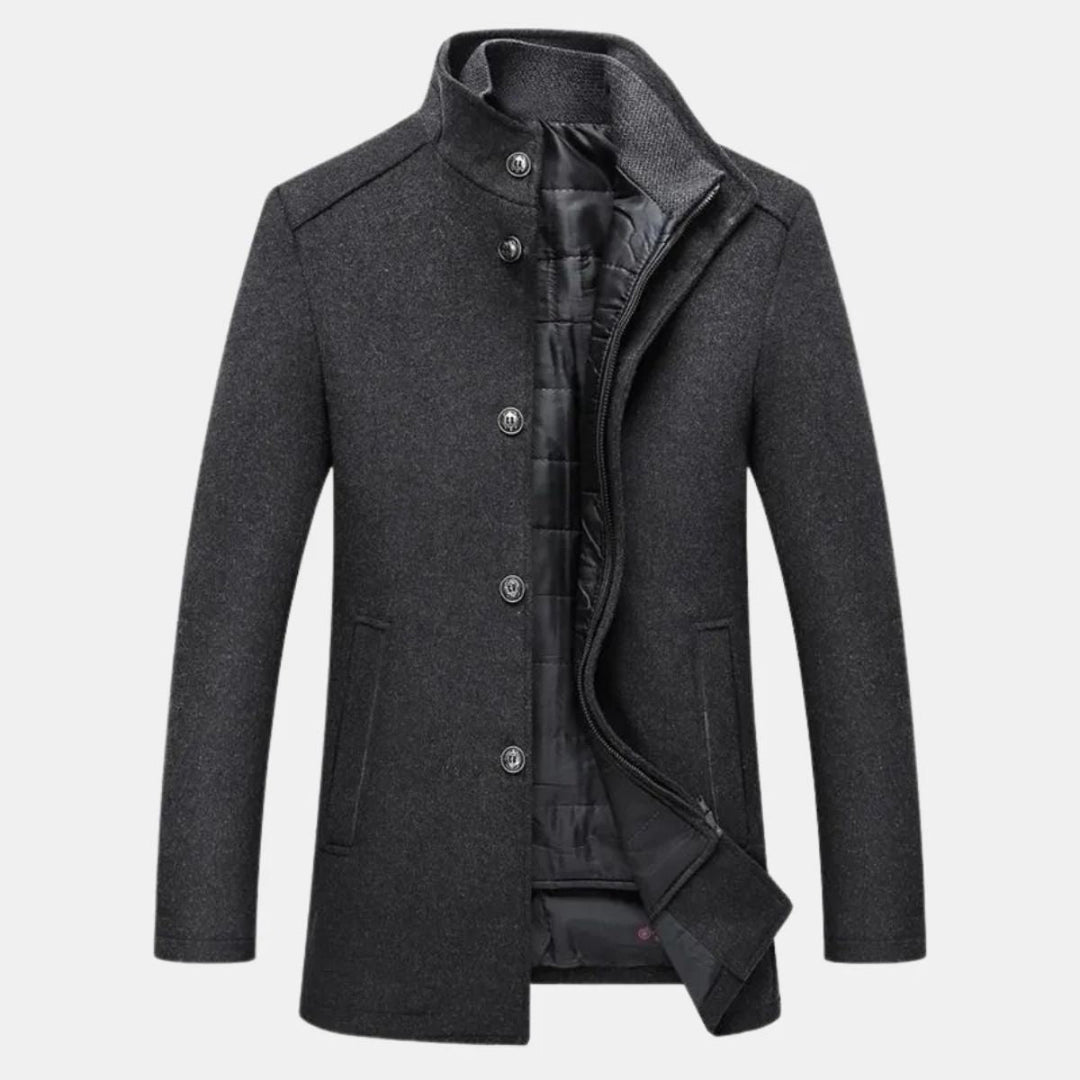 Men’s Button Coat With High Neck Collar