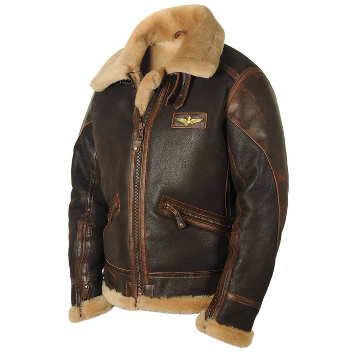 Men’s Fleece-Lined Bomber Jacket with Furry Collar