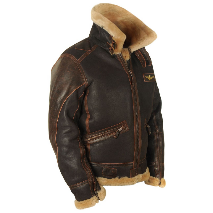 Men’s Fleece-Lined Bomber Jacket with Furry Collar