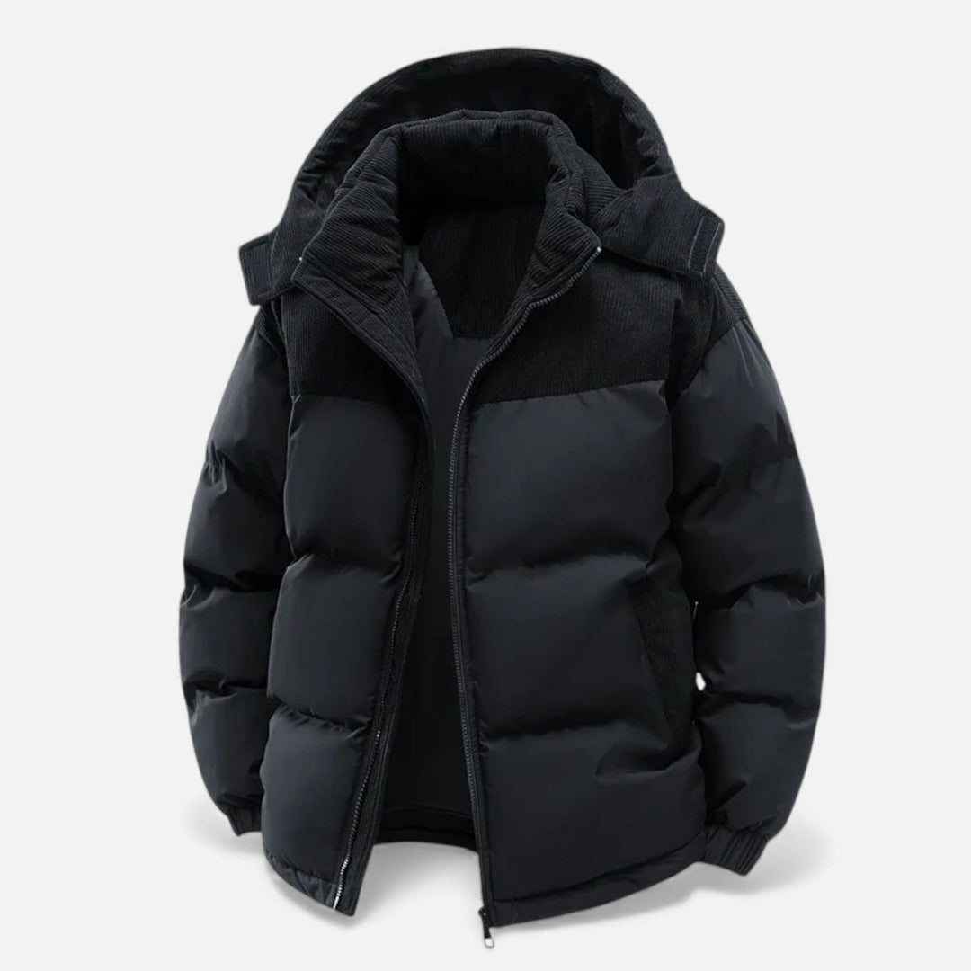 Men’s Fleece-Lined Padded Jacket with Removable Hood