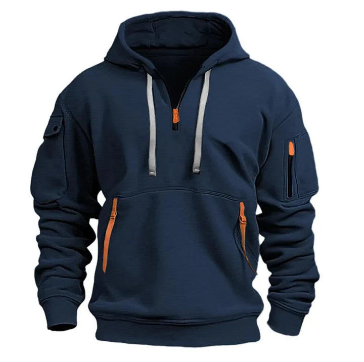 Men's Half-zip Hooded Jacket with with Front and Sleeve Pockets