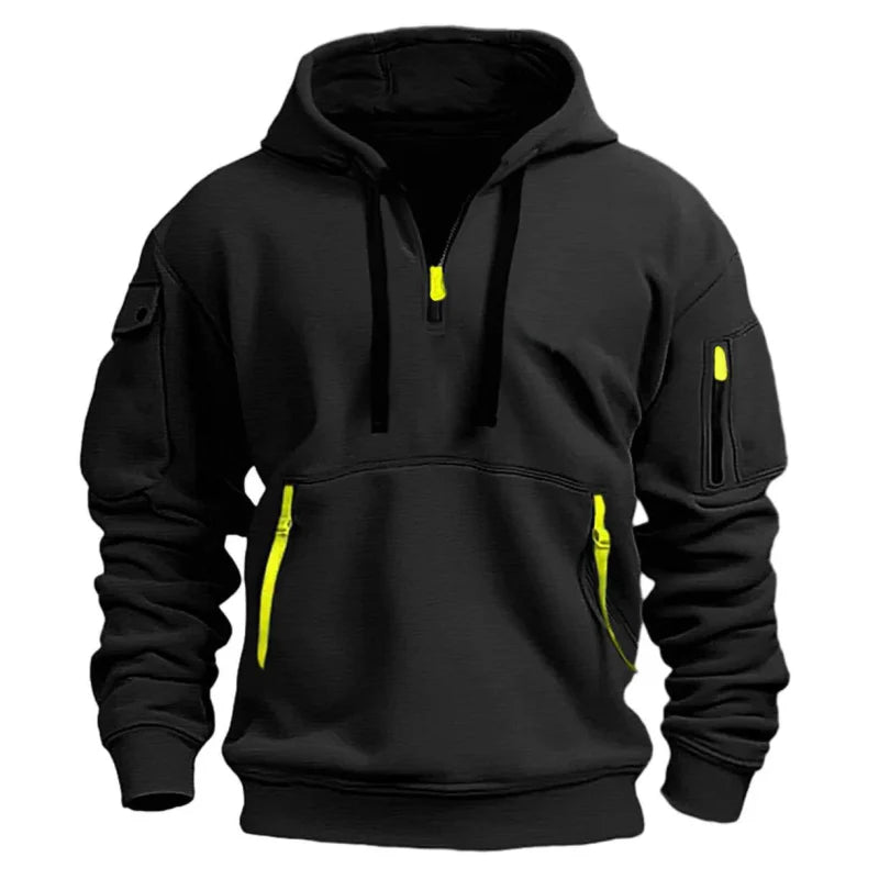 Men's Half-zip Hooded Jacket with with Front and Sleeve Pockets