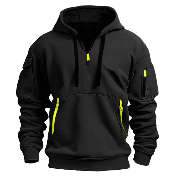 Men's Half-zip Hooded Jacket with with Front and Sleeve Pockets