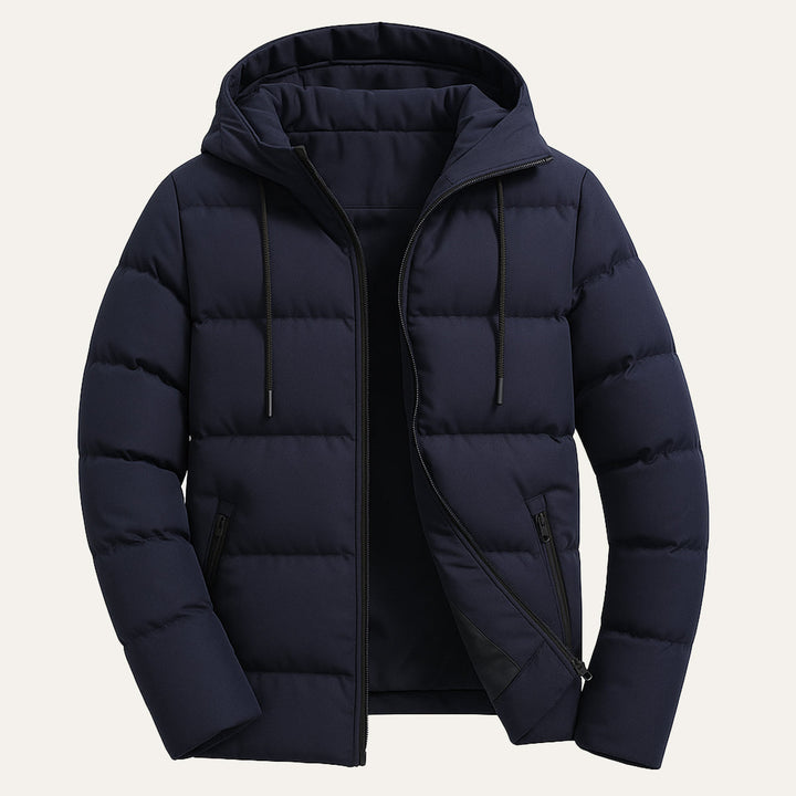 Men's Hooded Puffer Jacket with Zip Front