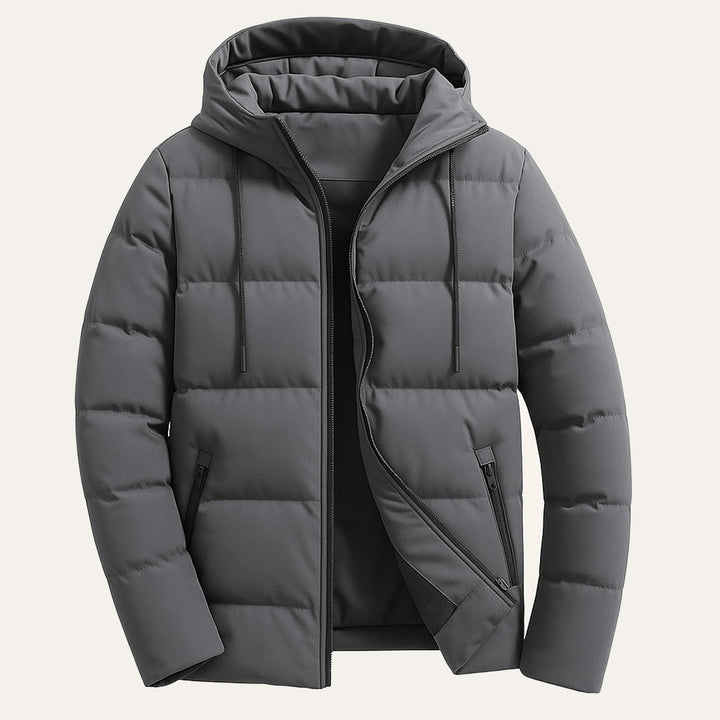 Men's Hooded Puffer Jacket with Zip Front