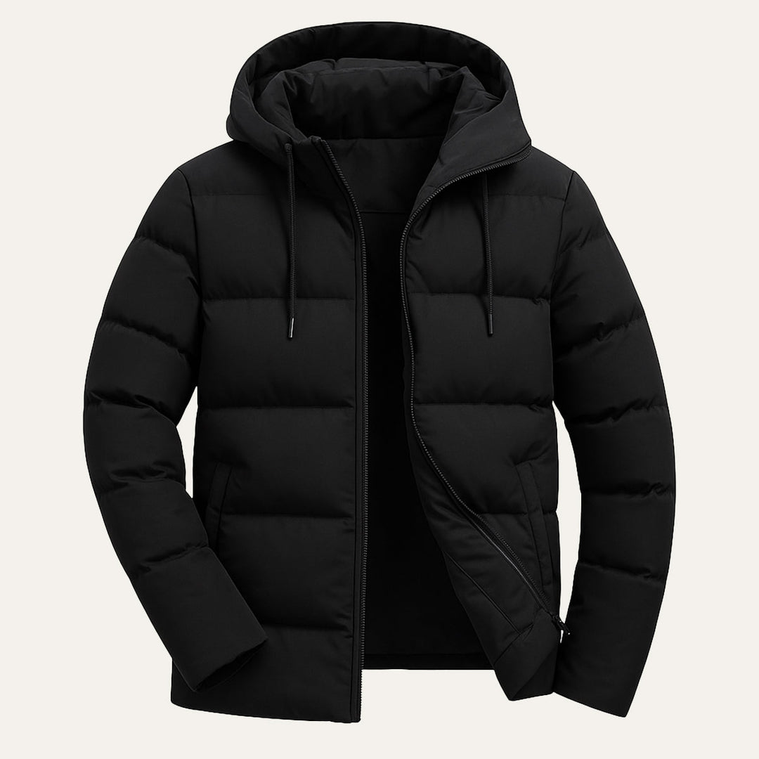 Men's Hooded Puffer Jacket with Zip Front
