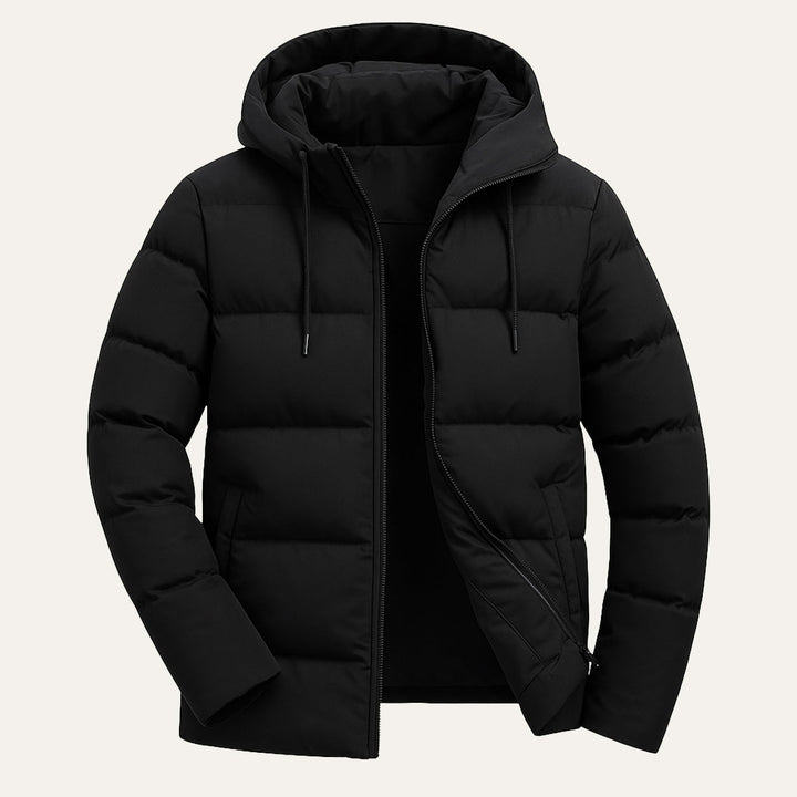 Men's Hooded Puffer Jacket with Zip Front