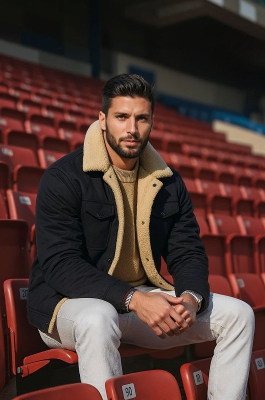 Men's Jacket with Faux Collar and Inner Lining