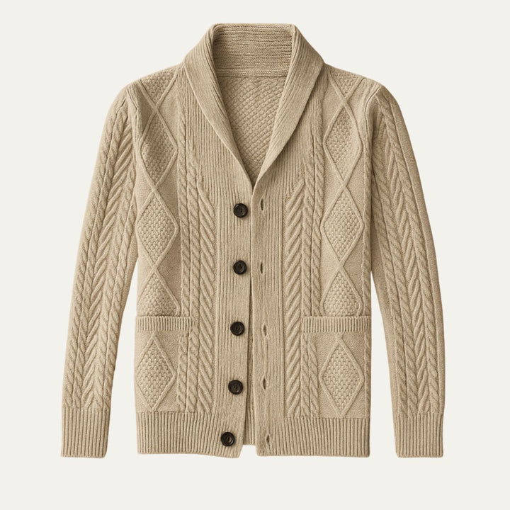 Men's Knitted Button Cardigan with Shawl Collar