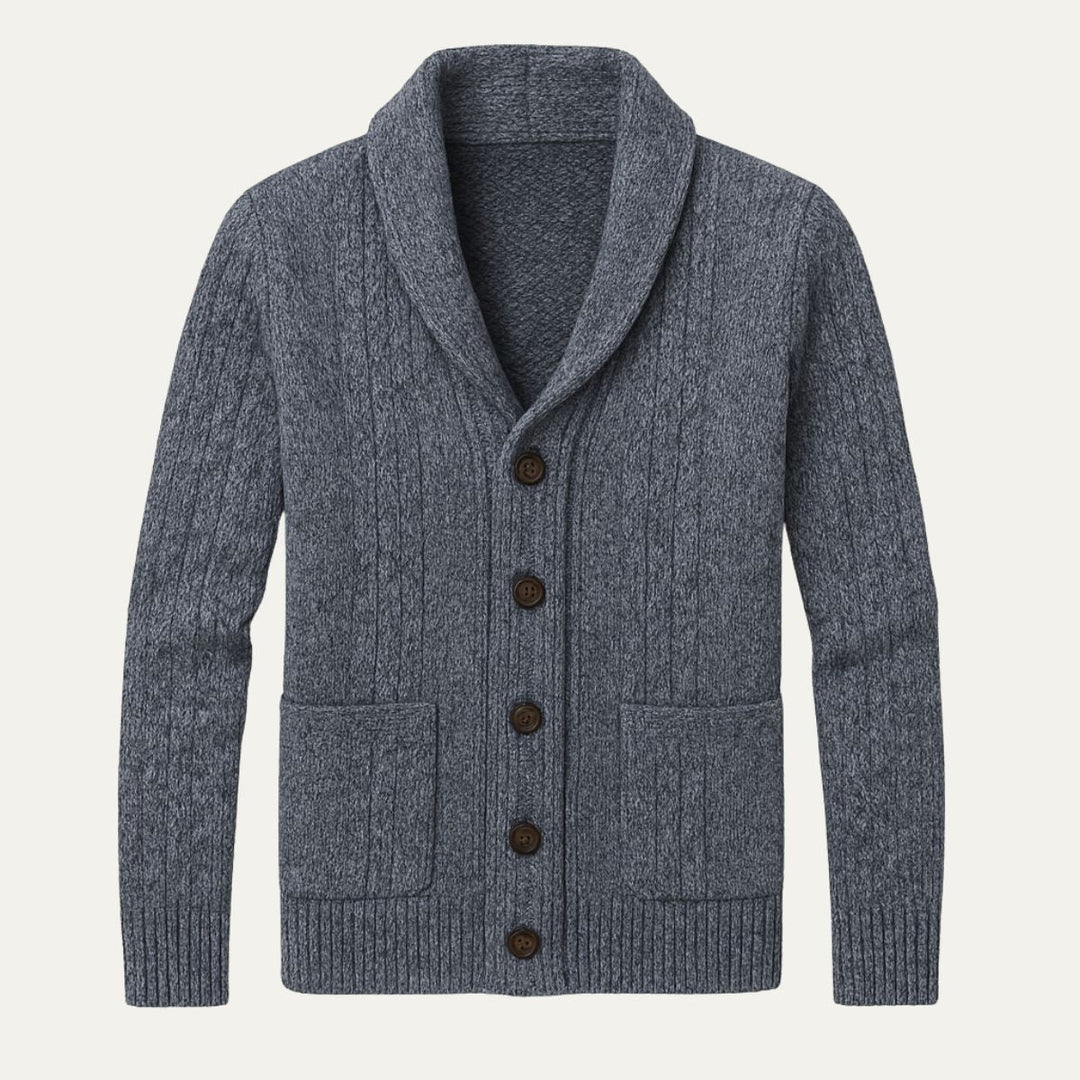Men's Knitted Button Cardigan with Shawl Collar