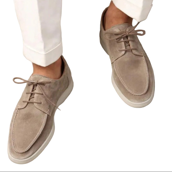 Men's Lace Up Loafer Shoes with Rounded Toe and Flat Sole