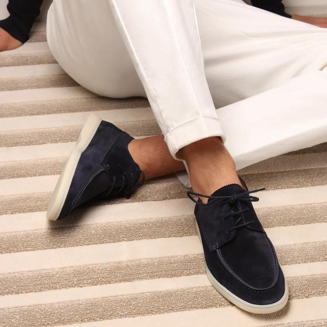 Men's Lace Up Loafer Shoes with Rounded Toe and Flat Sole