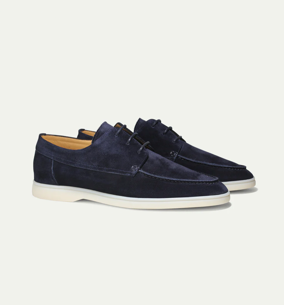 Men's Lace Up Loafer Shoes with Rounded Toe and Flat Sole