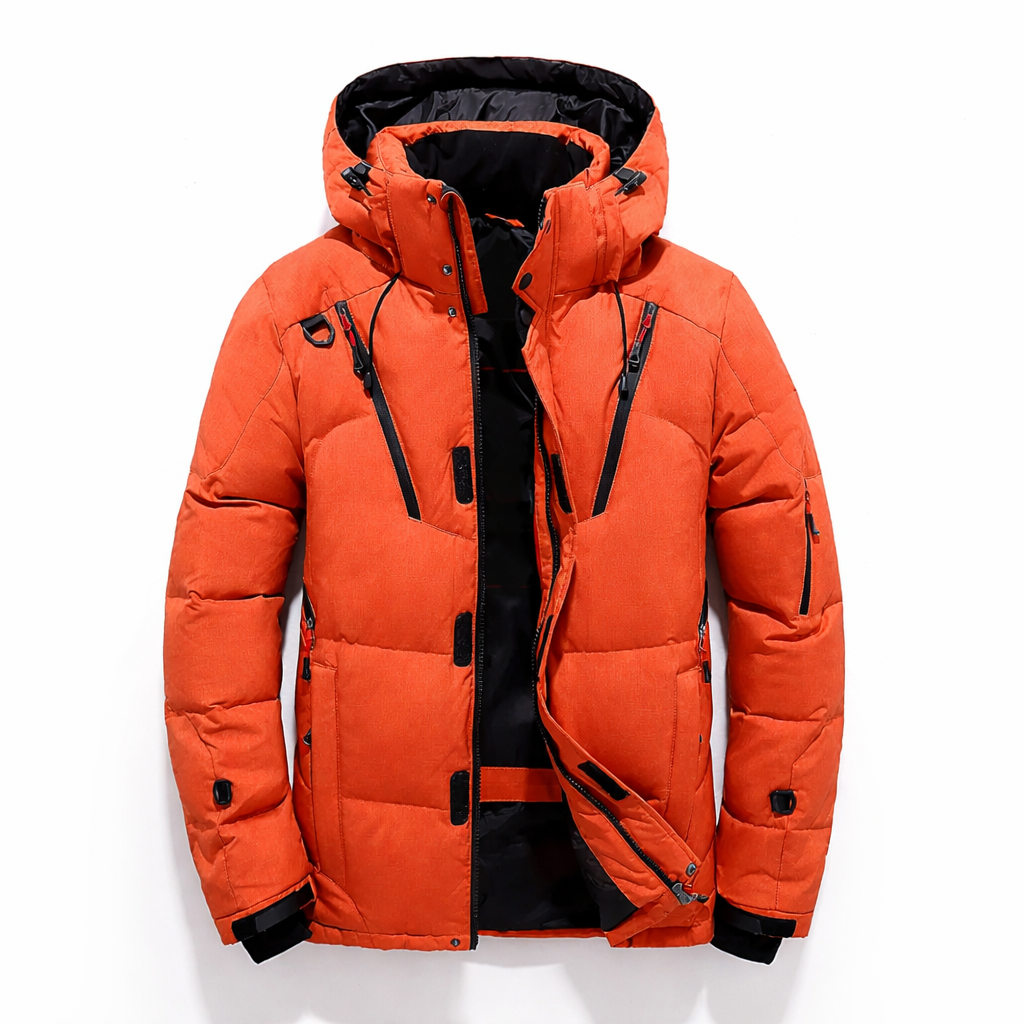 Men's Long Jacket With Hood And Zip Front