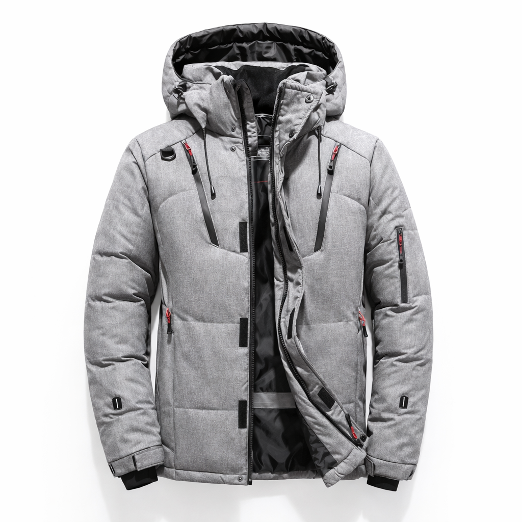 Men's Long Jacket With Hood And Zip Front