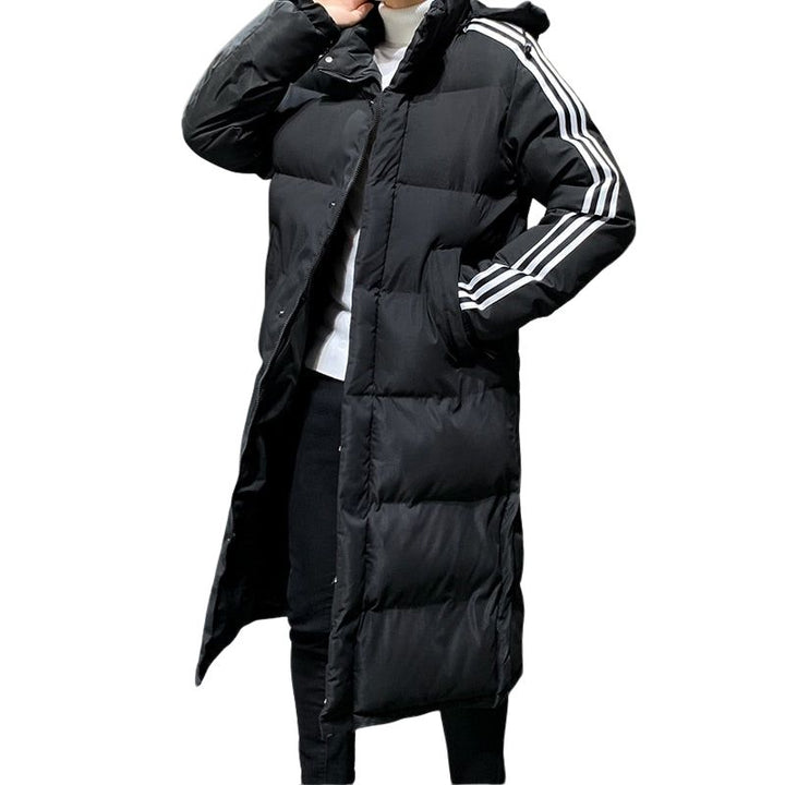 Men's Long Parka Jacket with Hood and Quilted Panel