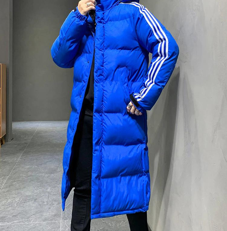 Men's Long Parka Jacket with Hood and Quilted Panel