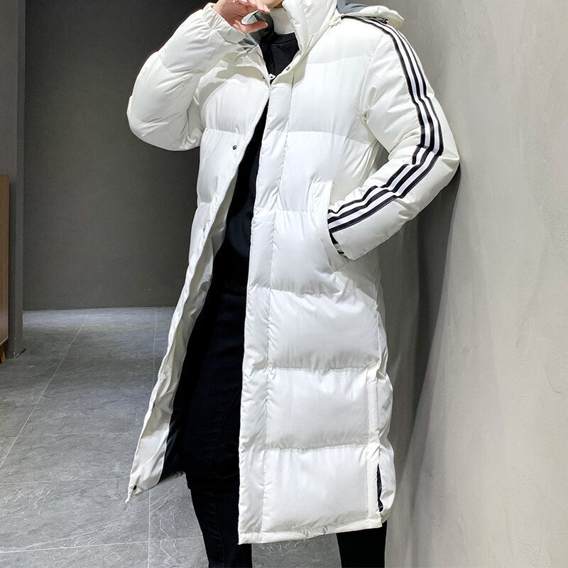 Men's Long Parka Jacket with Hood and Quilted Panel