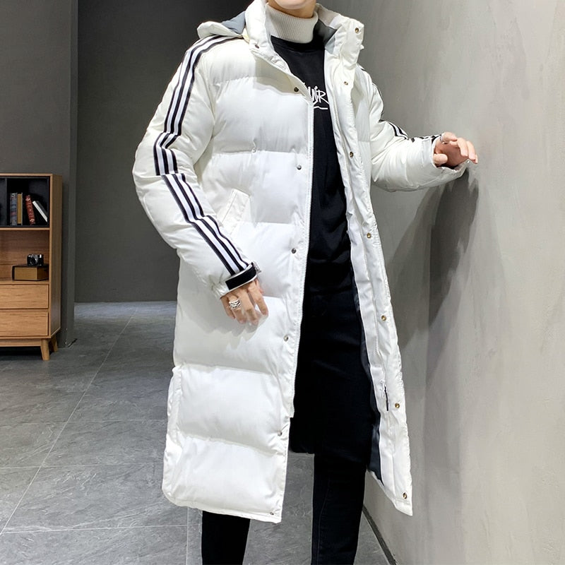 Men's Long Parka Jacket with Hood and Quilted Panel