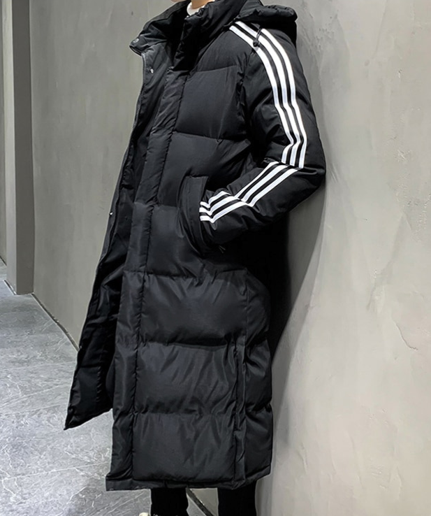 Men's Long Parka Jacket with Hood and Quilted Panel