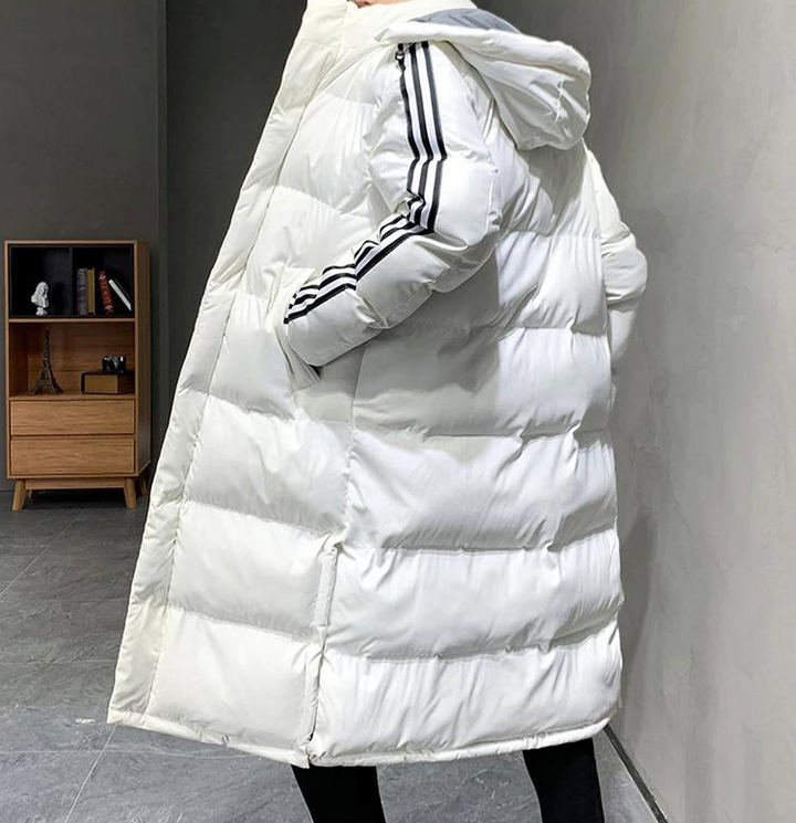 Men's Long Parka Jacket with Hood and Quilted Panel