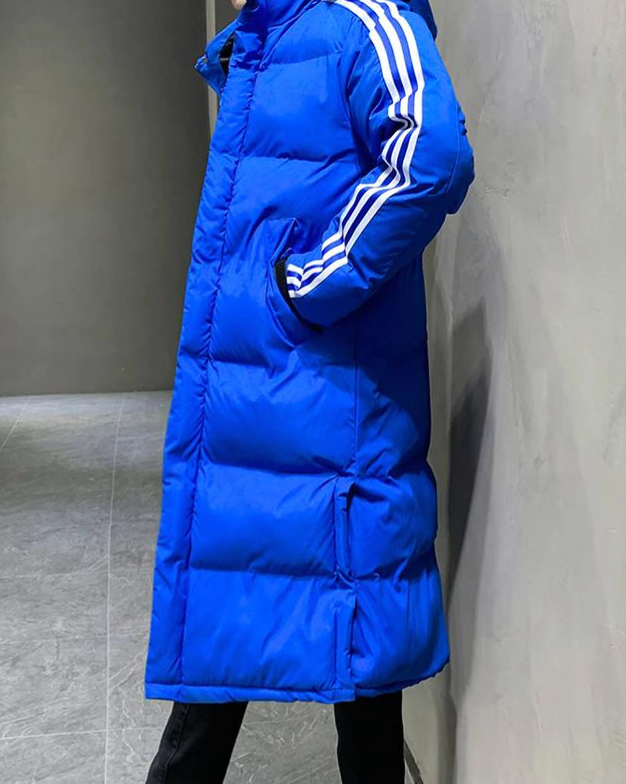 Men's Long Parka Jacket with Hood and Quilted Panel