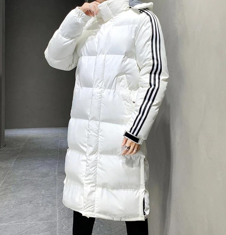 Men's Long Parka Jacket with Hood and Quilted Panel