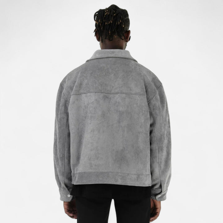 Men’s Loose Suede Jacket with Pocket Detail and Panelled Body