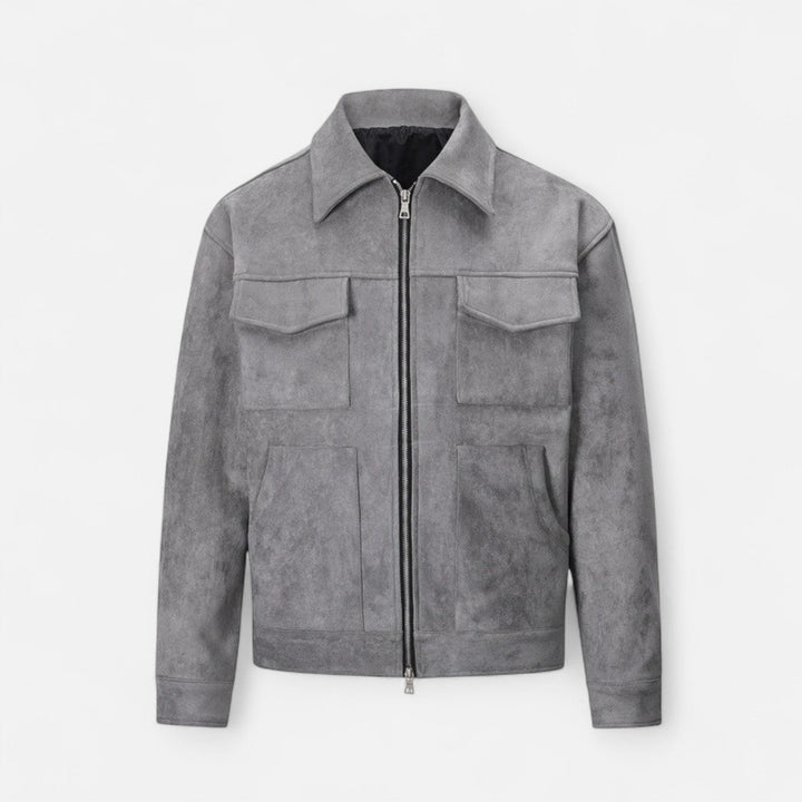 Men’s Loose Suede Jacket with Pocket Detail and Panelled Body