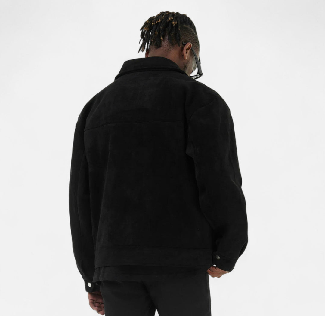 Men’s Loose Suede Jacket with Pocket Detail and Panelled Body