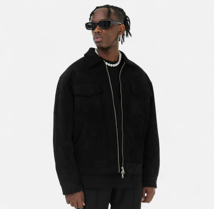 Men’s Loose Suede Jacket with Pocket Detail and Panelled Body