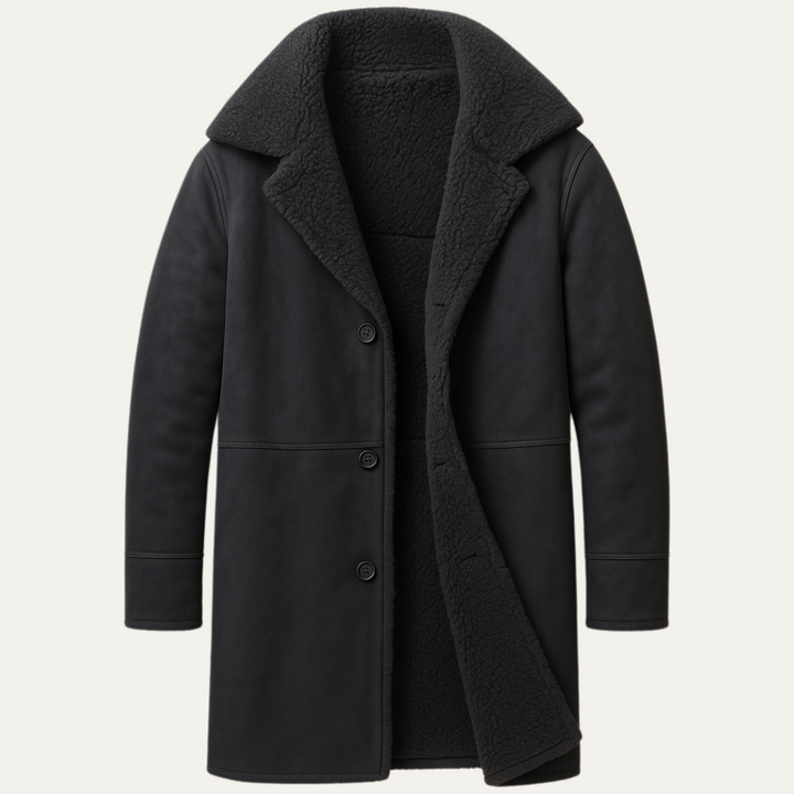 Men's Mid-Length Coat with Button Front and Wide Collar