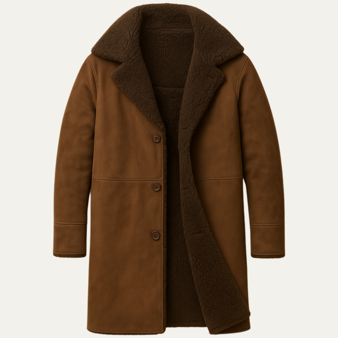 Men's Mid-Length Coat with Button Front and Wide Collar