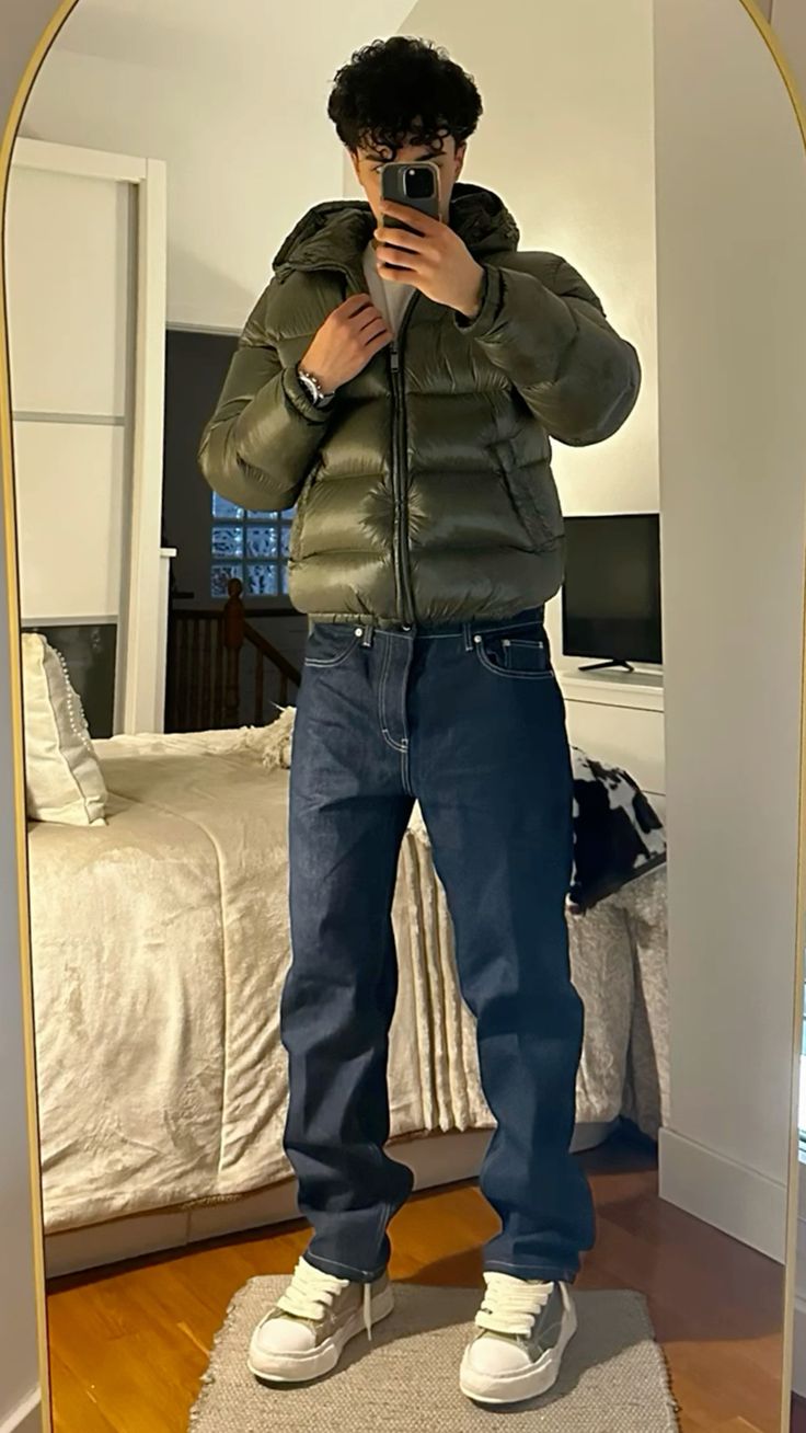 Men's Padded Jacket with Full Zip and Hood