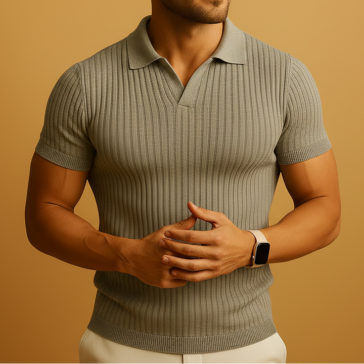 Men’s Polo Shirt Collared Short Sleeve Ribbed Knit
