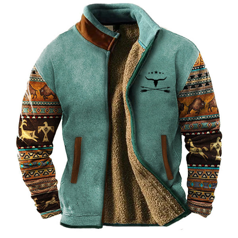 Men's Printed Fleece Jacket with Warm Inner Lining