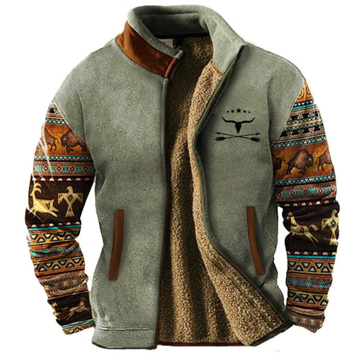 Men's Printed Fleece Jacket with Warm Inner Lining