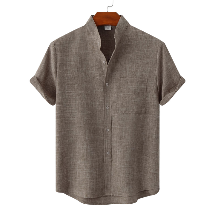 Men's Shirt Short Sleeve Button Front Stand Collar
